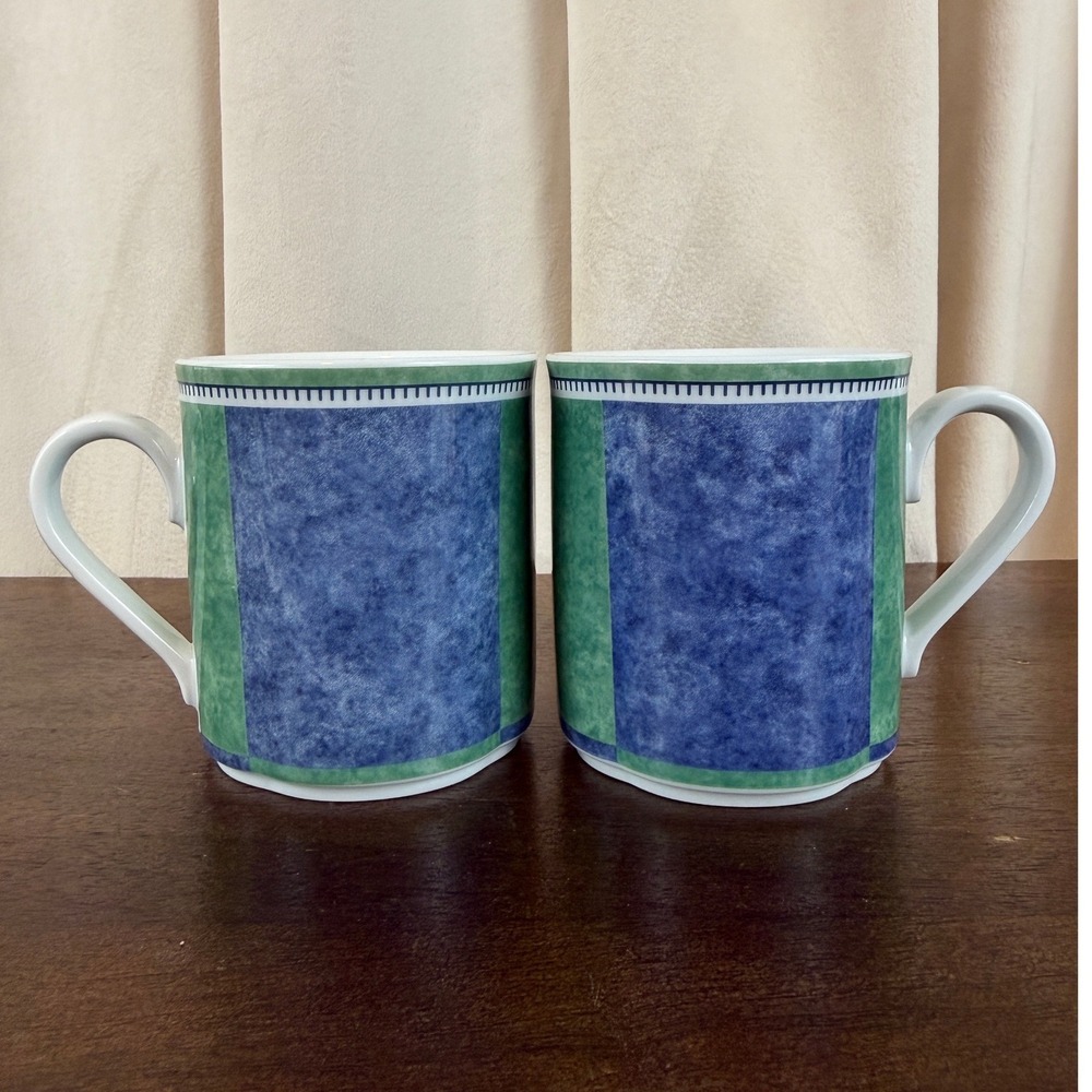 Villeroy and Boch Pair (2) of Switch 3 Costa Blue Green Stripe‎ Mugs Germany